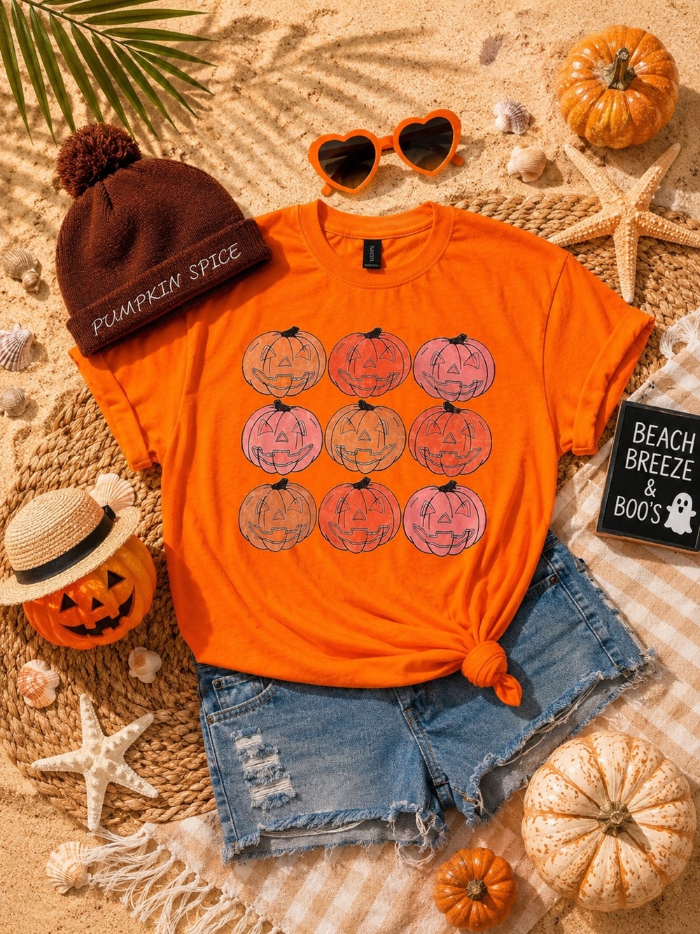 Summerween Orange Pumpkin Grid Graphic Tee